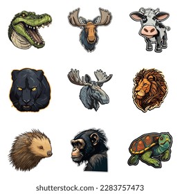 Animals Flat Icon Set Isolated On White Background