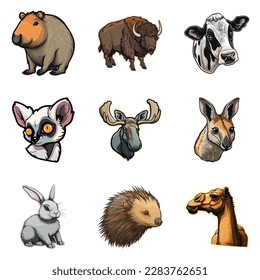 Animals Flat Icon Set Isolated On White Background