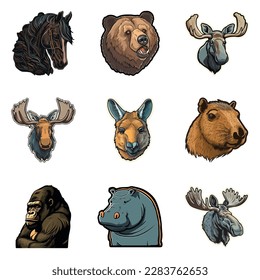 Animals Flat Icon Set Isolated On White Background