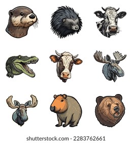 Animals Flat Icon Set Isolated On White Background