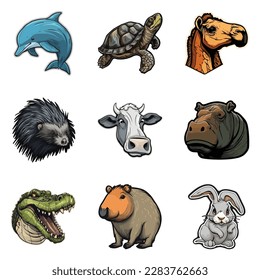 Animals Flat Icon Set Isolated On White Background