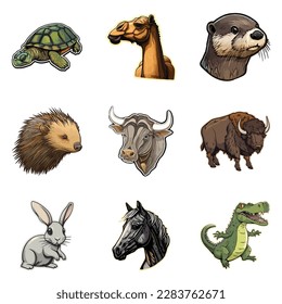 Animals Flat Icon Set Isolated On White Background