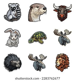 Animals Flat Icon Set Isolated On White Background