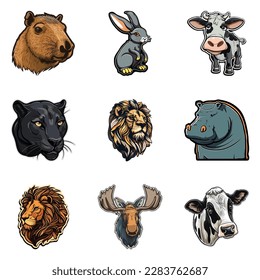 Animals Flat Icon Set Isolated On White Background