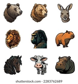 Animals Flat Icon Set Isolated On White Background