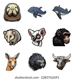Animals Flat Icon Set Isolated On White Background