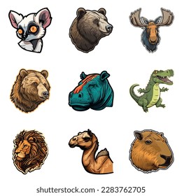 Animals Flat Icon Set Isolated On White Background