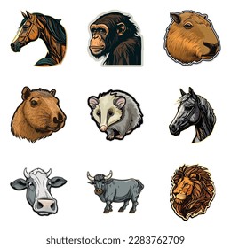 Animals Flat Icon Set Isolated On White Background