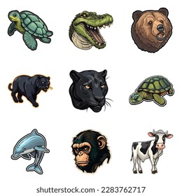 Animals Flat Icon Set Isolated On White Background