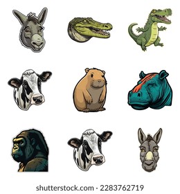 Animals Flat Icon Set Isolated On White Background