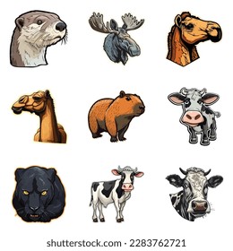Animals Flat Icon Set Isolated On White Background