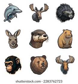 Animals Flat Icon Set Isolated On White Background