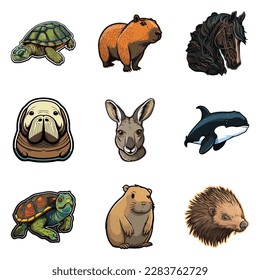 Animals Flat Icon Set Isolated On White Background