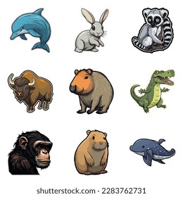 Animals Flat Icon Set Isolated On White Background