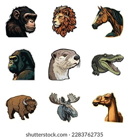 Animals Flat Icon Set Isolated On White Background