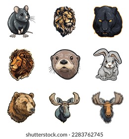 Animals Flat Icon Set Isolated On White Background