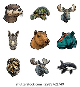 Animals Flat Icon Set Isolated On White Background