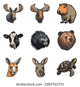 Animals Flat Icon Set Isolated On White Background