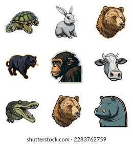 Animals Flat Icon Set Isolated On White Background