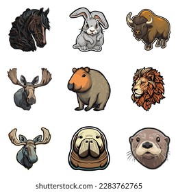 Animals Flat Icon Set Isolated On White Background