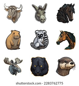 Animals Flat Icon Set Isolated On White Background