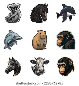 Animals Flat Icon Set Isolated On White Background