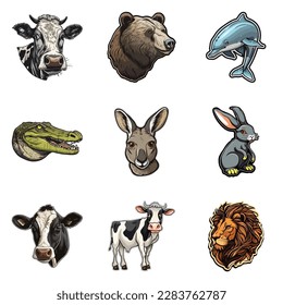 Animals Flat Icon Set Isolated On White Background