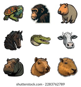 Animals Flat Icon Set Isolated On White Background
