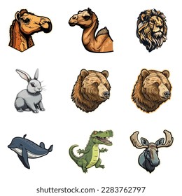 Animals Flat Icon Set Isolated On White Background
