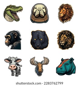 Animals Flat Icon Set Isolated On White Background