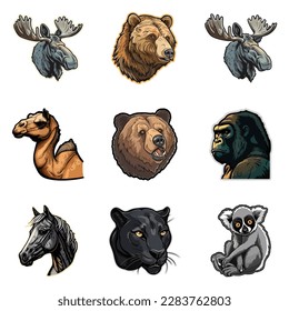 Animals Flat Icon Set Isolated On White Background