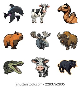 Animals Flat Icon Set Isolated On White Background