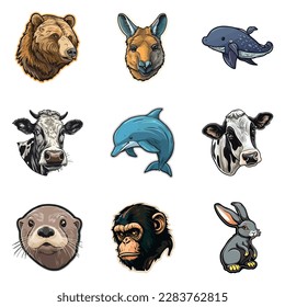 Animals Flat Icon Set Isolated On White Background