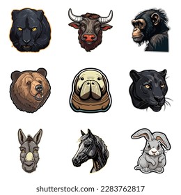 Animals Flat Icon Set Isolated On White Background