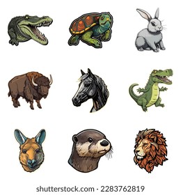 Animals Flat Icon Set Isolated On White Background