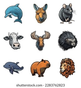 Animals Flat Icon Set Isolated On White Background