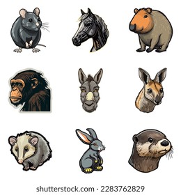 Animals Flat Icon Set Isolated On White Background