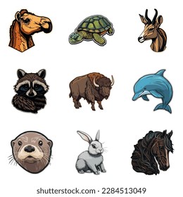 Animals Flat Icon Set Isolated On White Background