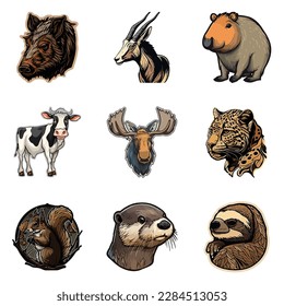 Animals Flat Icon Set Isolated On White Background