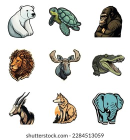 Animals Flat Icon Set Isolated On White Background