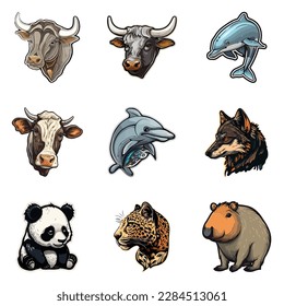 Animals Flat Icon Set Isolated On White Background