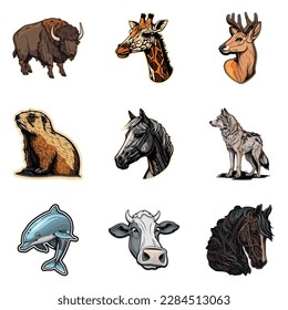 Animals Flat Icon Set Isolated On White Background