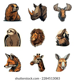 Animals Flat Icon Set Isolated On White Background