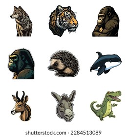 Animals Flat Icon Set Isolated On White Background