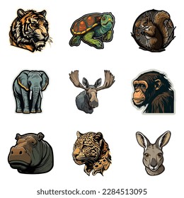 Animals Flat Icon Set Isolated On White Background