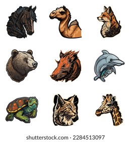 Animals Flat Icon Set Isolated On White Background
