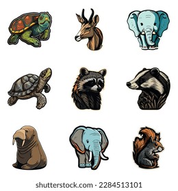 Animals Flat Icon Set Isolated On White Background