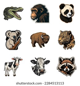 Animals Flat Icon Set Isolated On White Background
