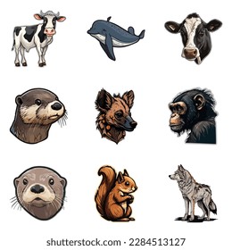 Animals Flat Icon Set Isolated On White Background