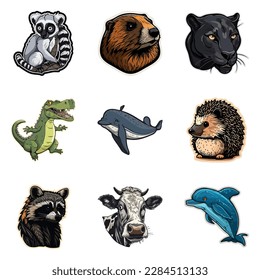 Animals Flat Icon Set Isolated On White Background